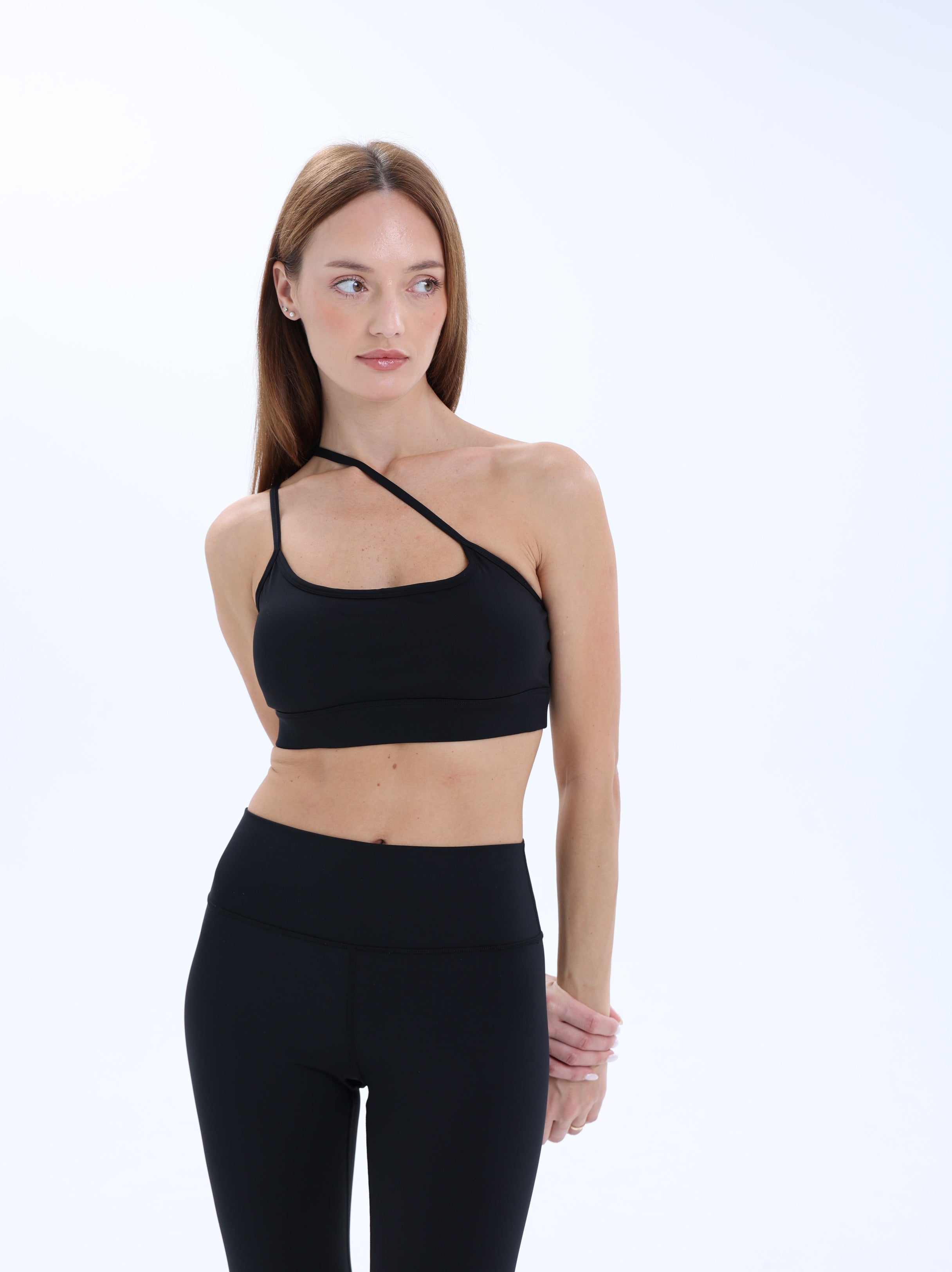 Thin Strap One Shoulder Bra, Black