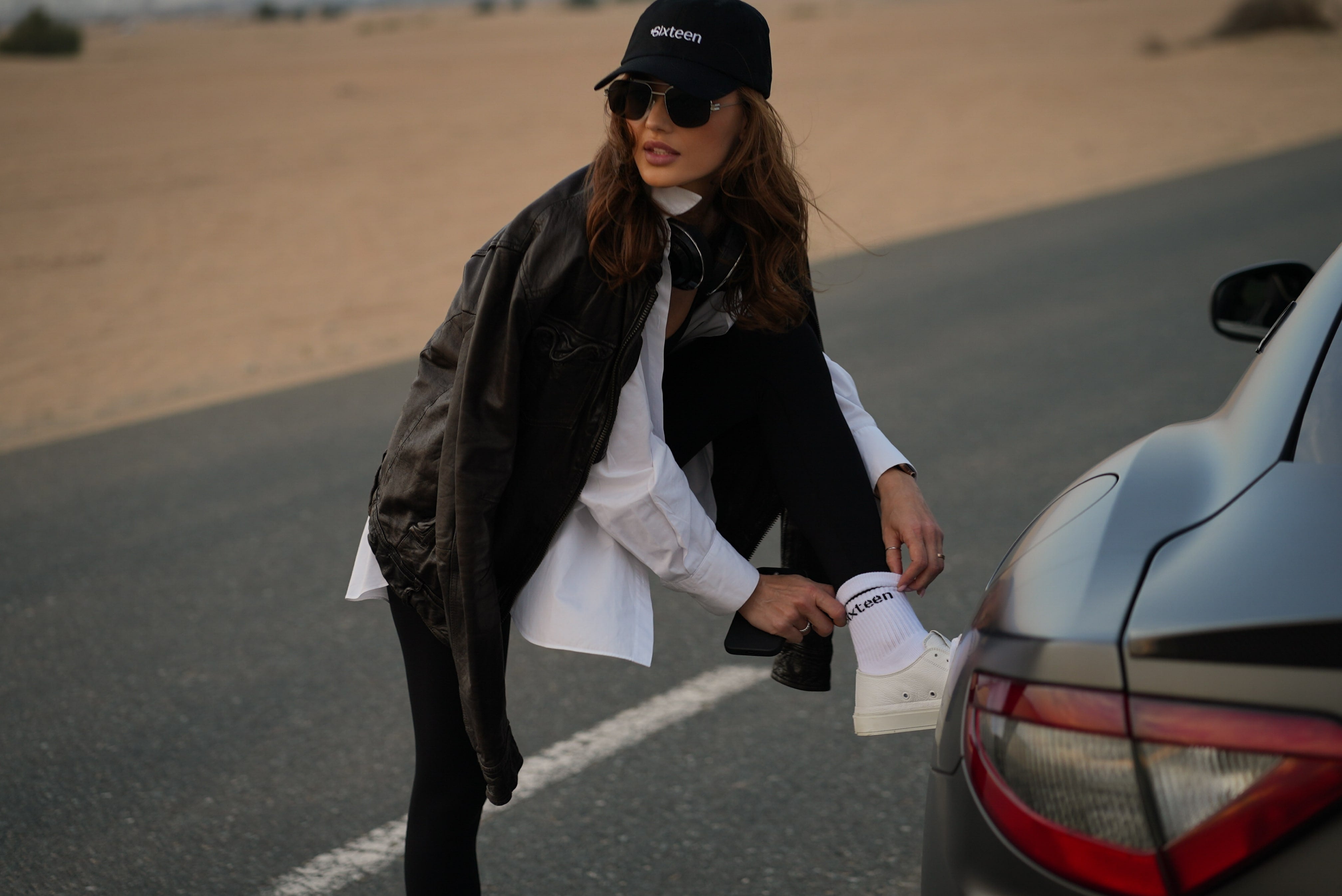 Black cap and leggings