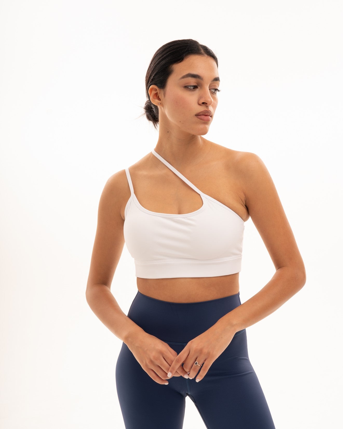 Thin Strap One Shoulder Bra, White